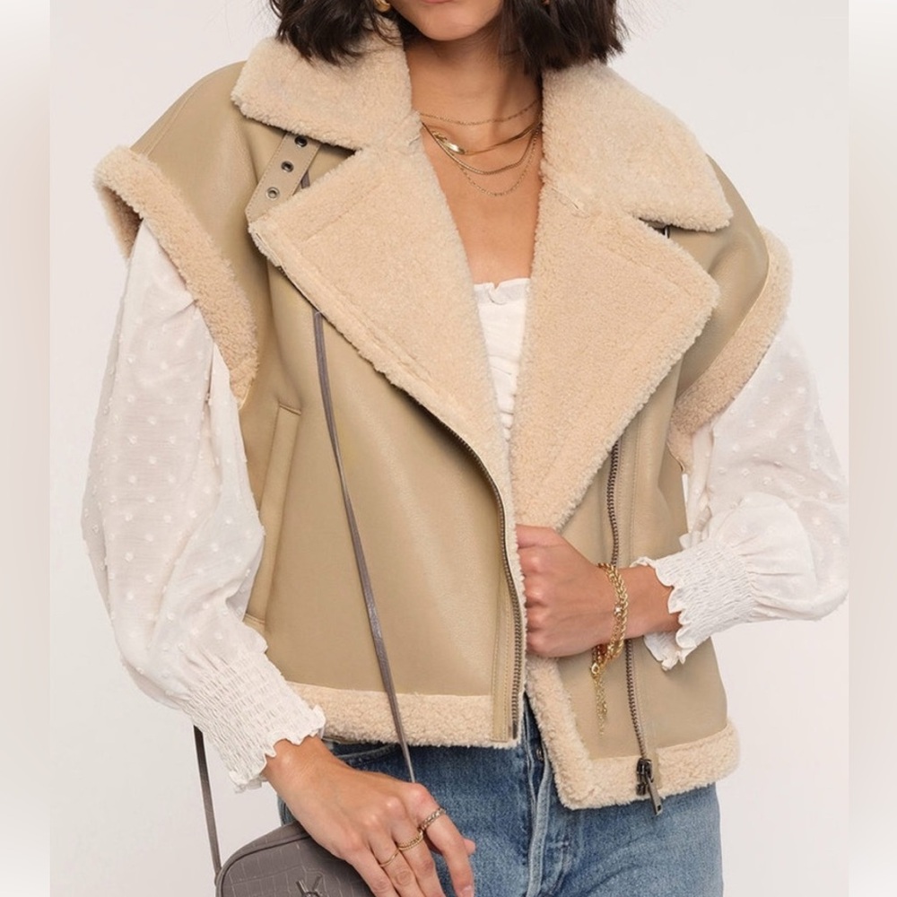 Heartloom Beige and Cream Shearling Vest